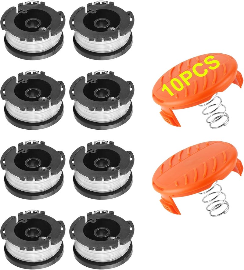 GOSDENG 10 عبوة خيط جز العشب متوافقة مع بلاك + ديكر، AF-100 0.065" خيط جز العشب إعادة تعبئة 240 قدم خيط جز العشب بديل لفائف ل بلاك & ديكر (8 لفائف + 2 غطاء + 2 زنبرك) - Image 1